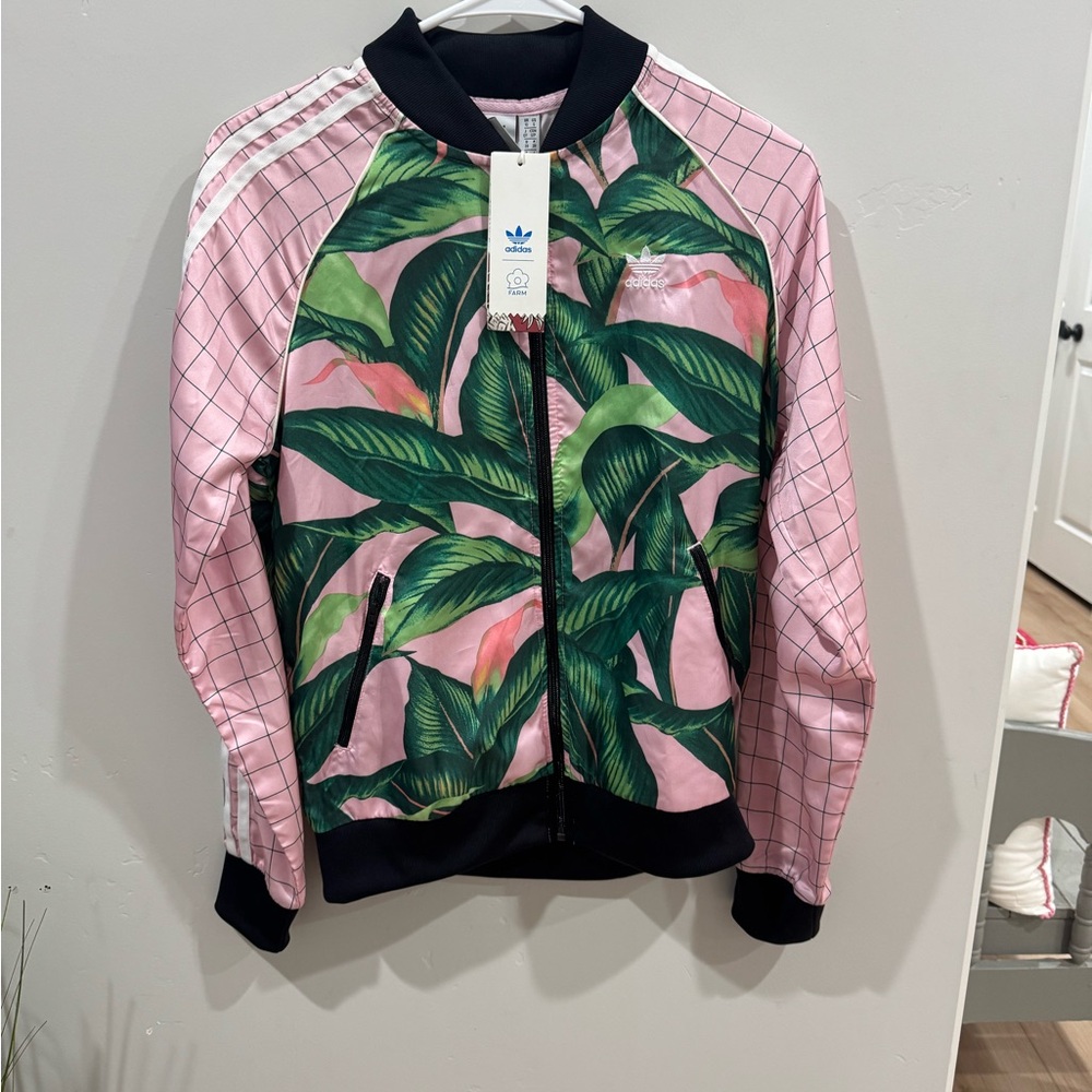 FARM Rio Pink and Green Tropical Bomber Jacket size small